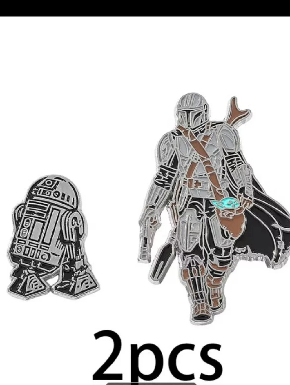 The Mandalorian & R2-D2 Enamel Pin Set — Silver, Black, Brown, Teal